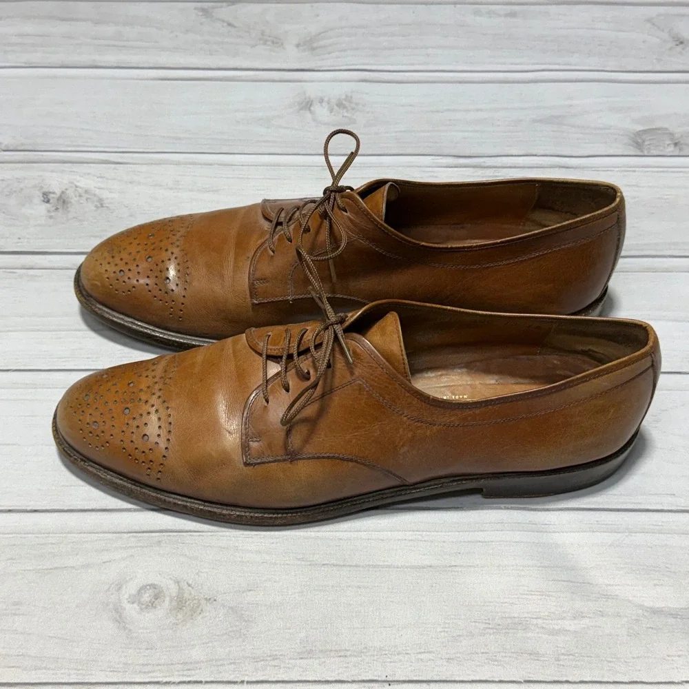 Salvatore Ferragamo Studio Derby Shoes Men 13 B Tan Leather Brogue Italy